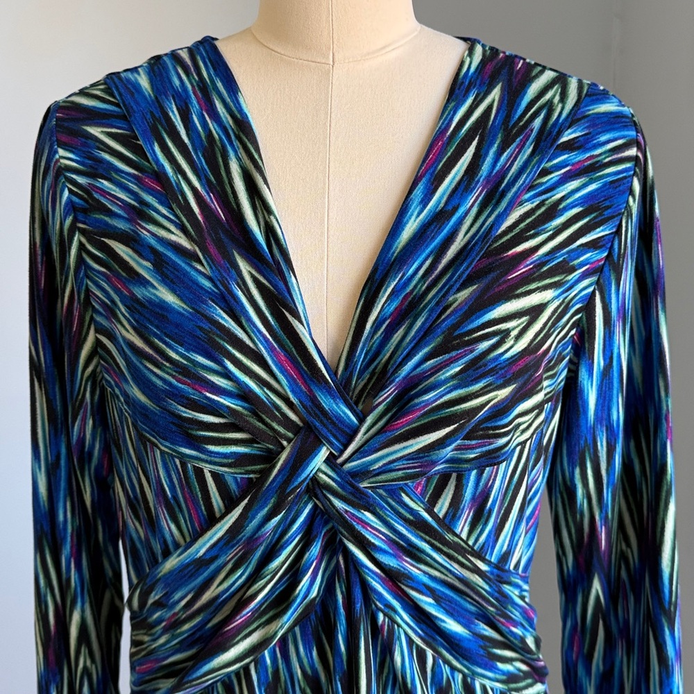 Rafaella Twist-Front Blue Patterned Women's Top SZL - Picture 3 of 14